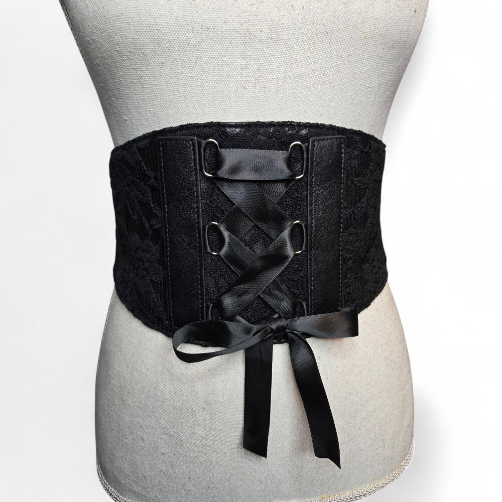 Black Butterfly Wide Corset Lace Belt Women's Sexy Intimates Snap‎ Button US 6-8